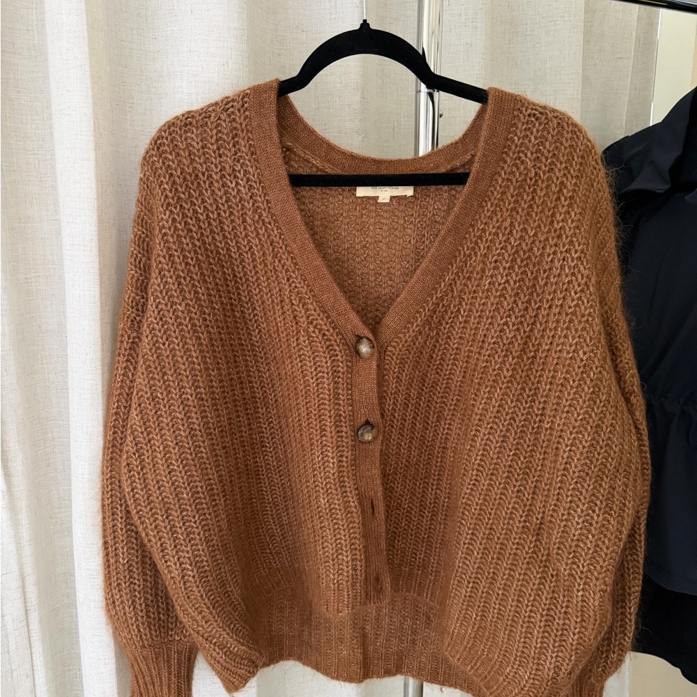 Sezane Brown V-Neck Cardigan Sweater - Picture 2 of 4